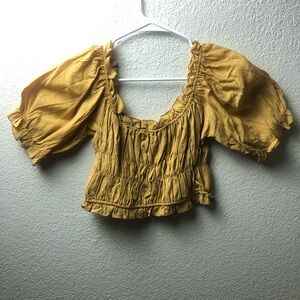 Women's Mustard Puff Sleeve Top